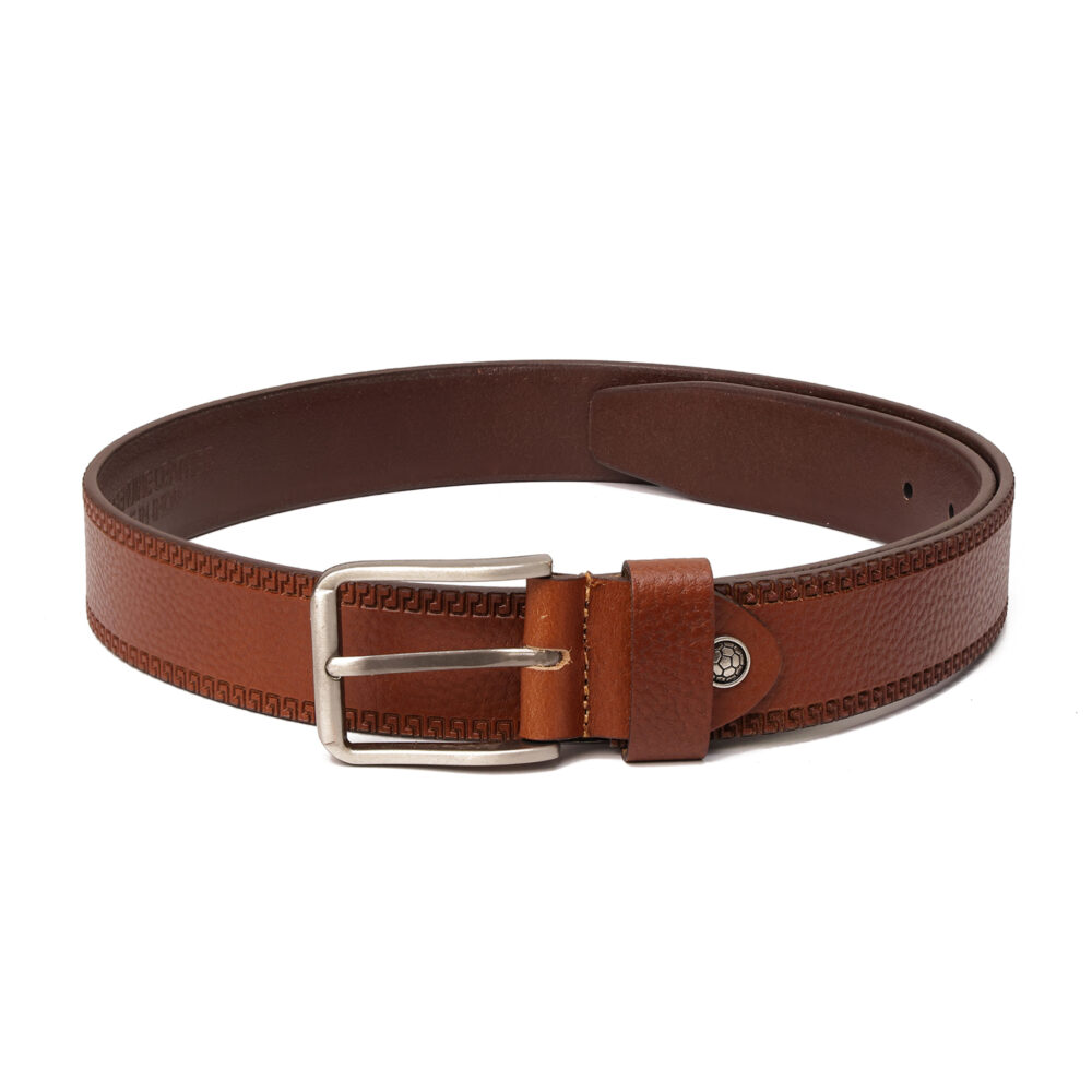 Genuine Leather Belt with Designed Border — Light Brown - Image 3