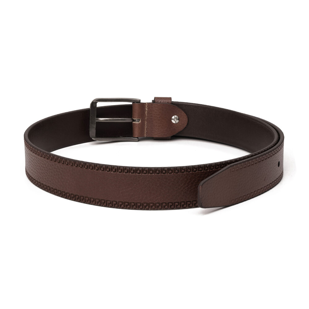Genuine Leather Premium Design Dark Brown Belt with Classic Silver Buckle - Image 2