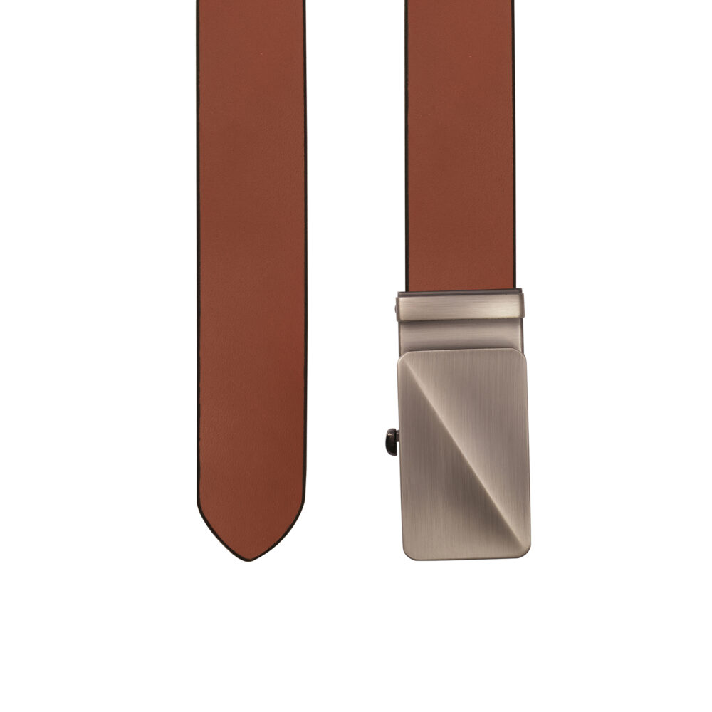 Genuine Leather Belt with Auto-Lock Designer Buckle — Brown - Image 2