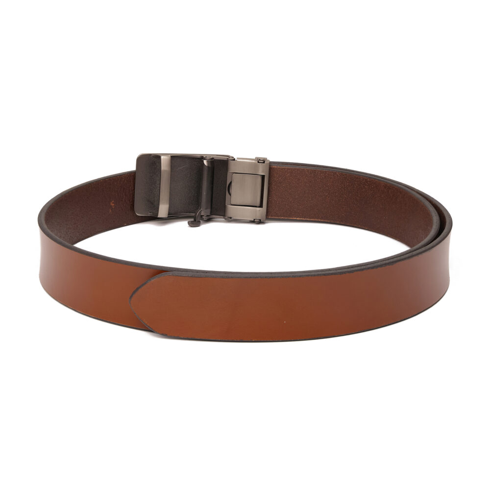 Genuine Leather Belt with Auto-Lock Designer Buckle — Brown - Image 3