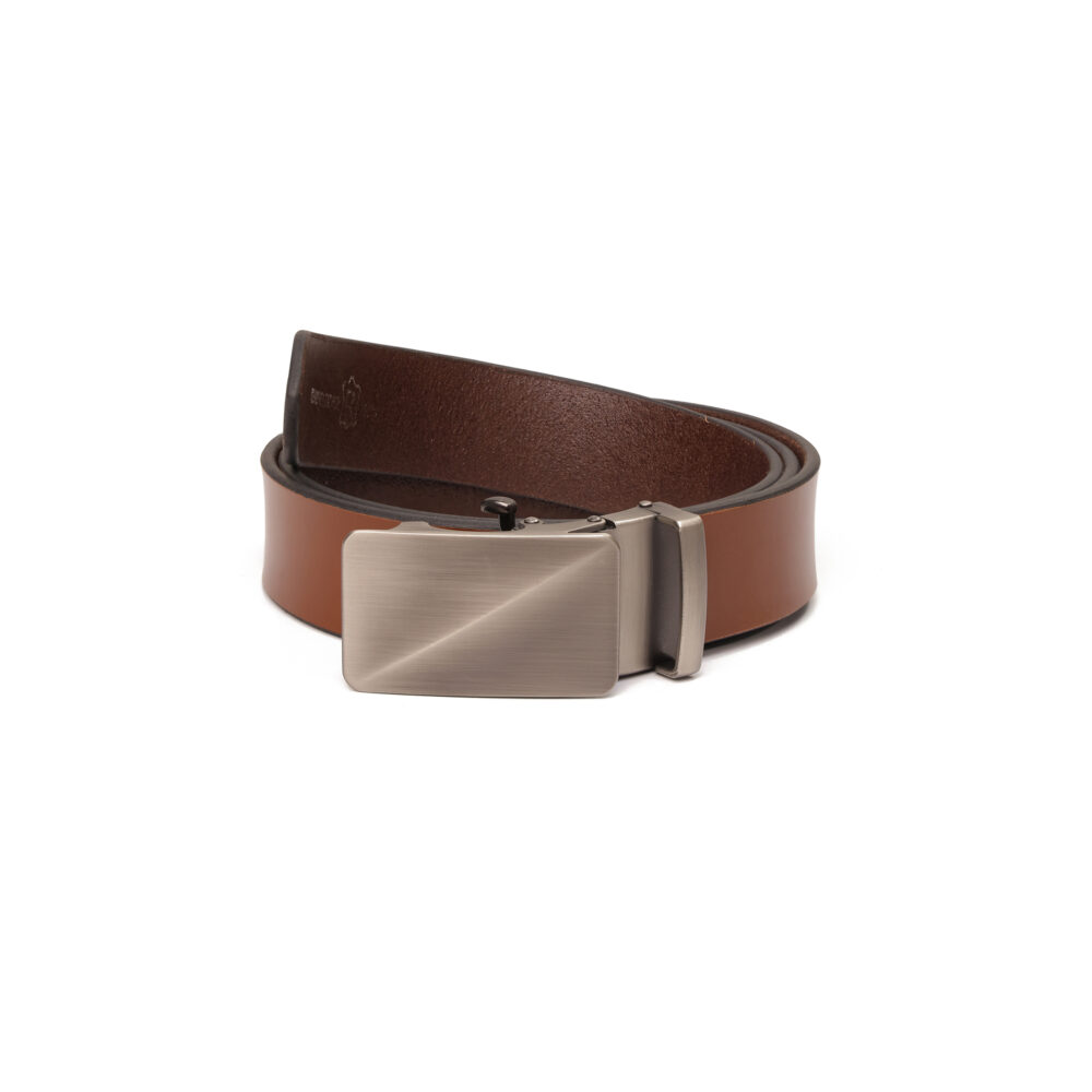 Genuine Leather Belt with Auto-Lock Designer Buckle — Brown - Image 4