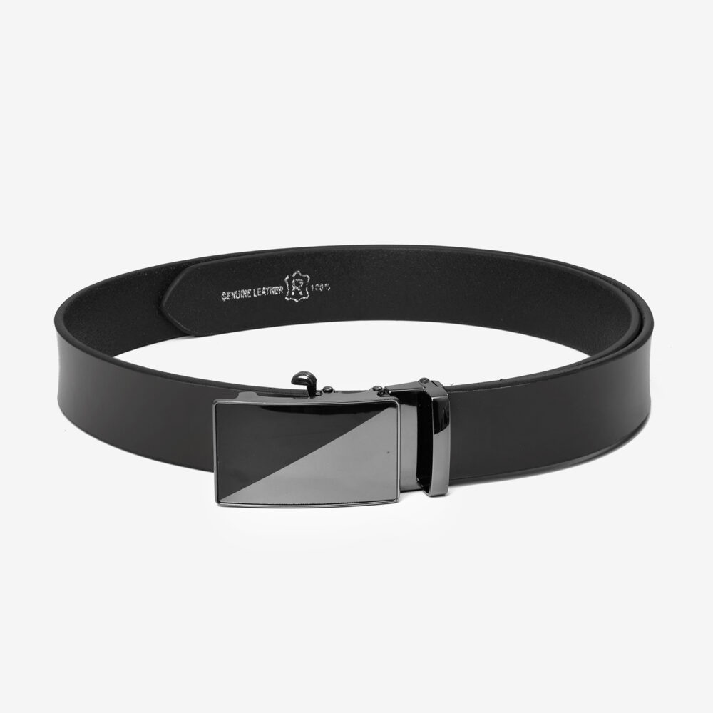 Genuine Leather Black Belt with Auto-Lock Double Shaded Buckle - Image 3