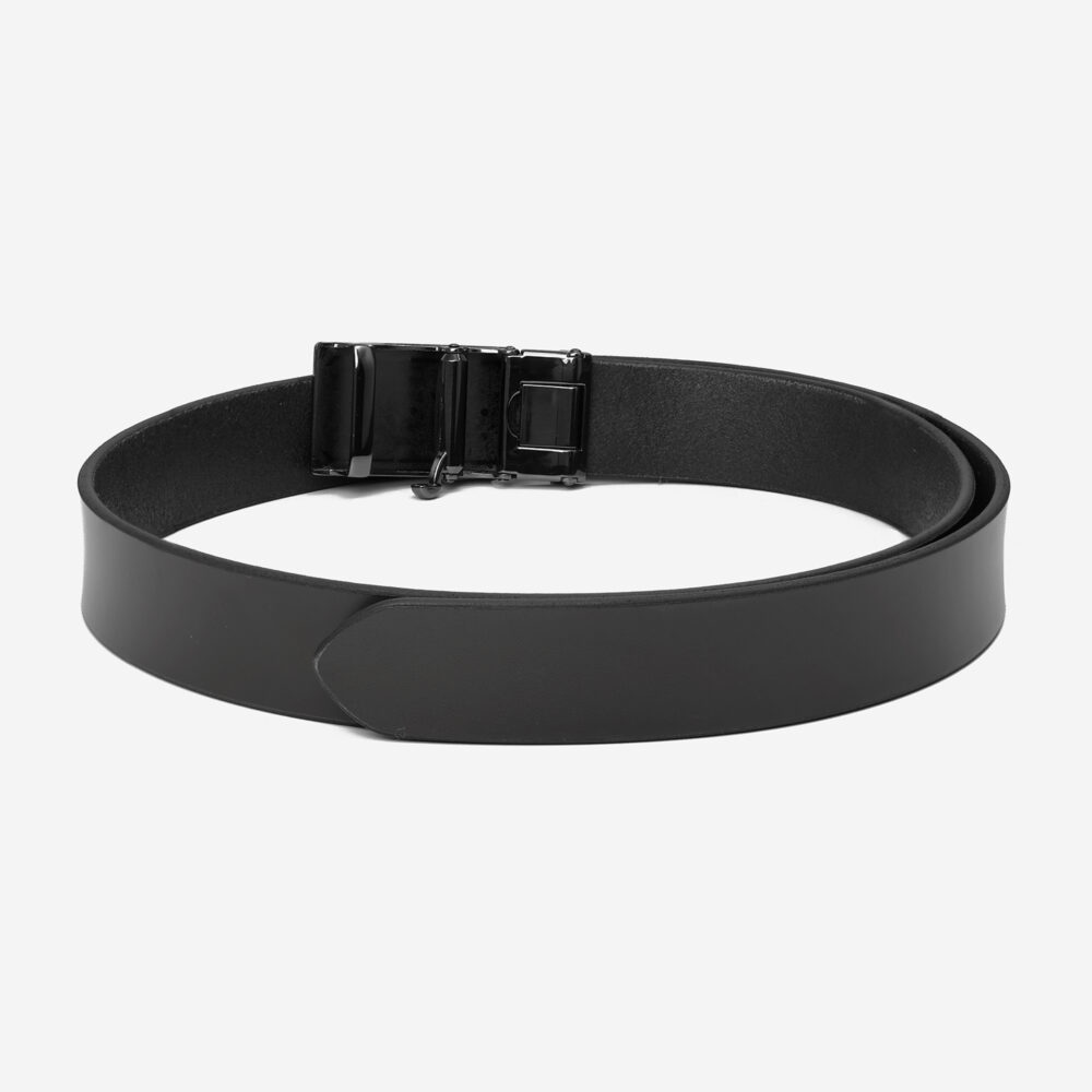 Genuine Leather Black Belt with Auto-Lock Double Shaded Buckle - Image 5