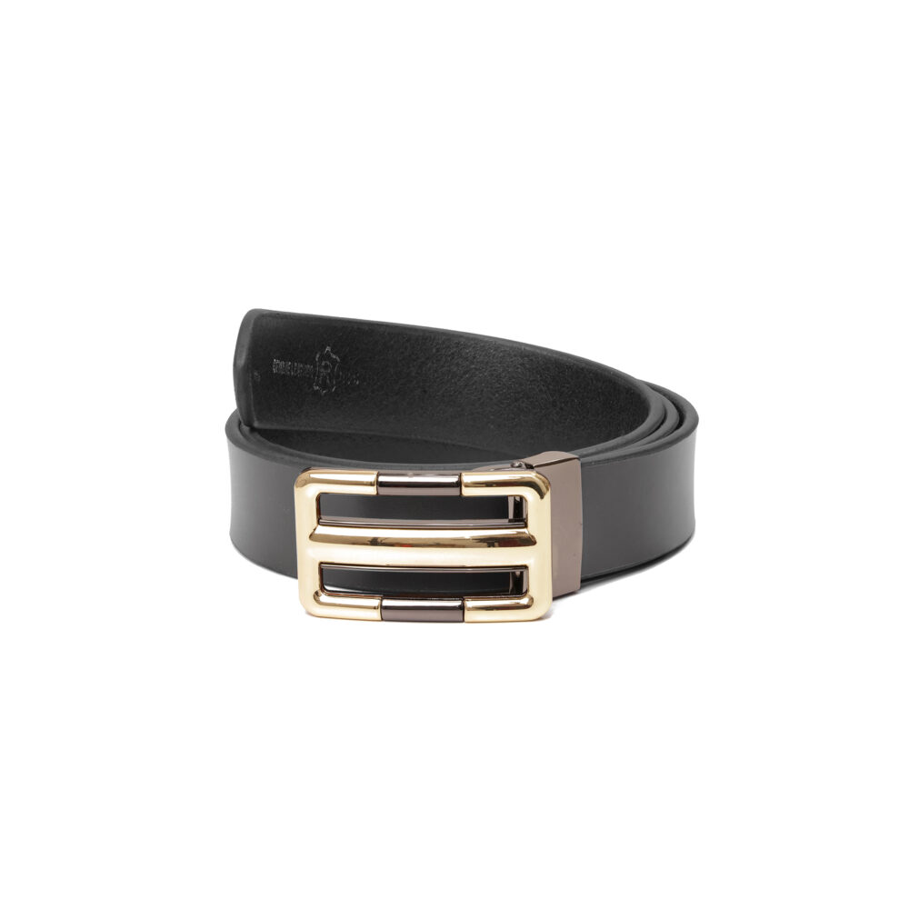 Genuine Leather Black Belt with Premium Gold Shine Buckle