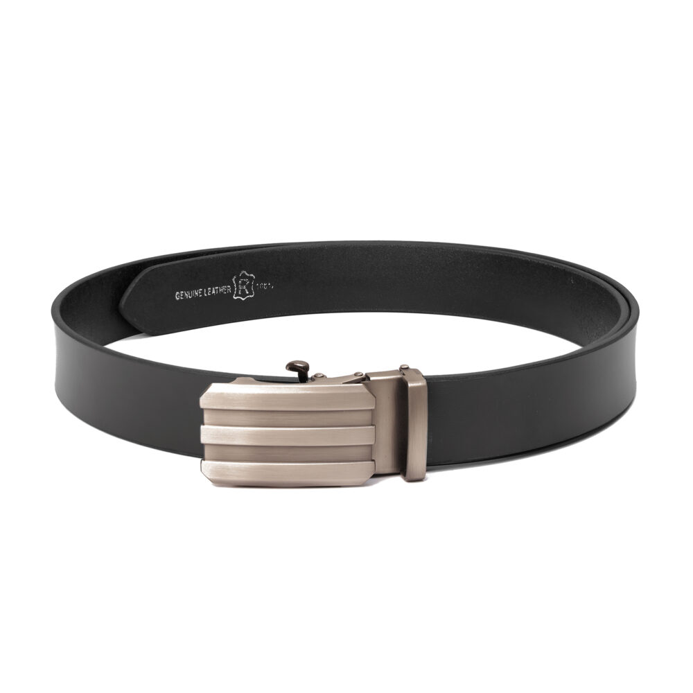 Genuine Leather Premium Black Belt with Track Design High-Quality Buckle - Image 4