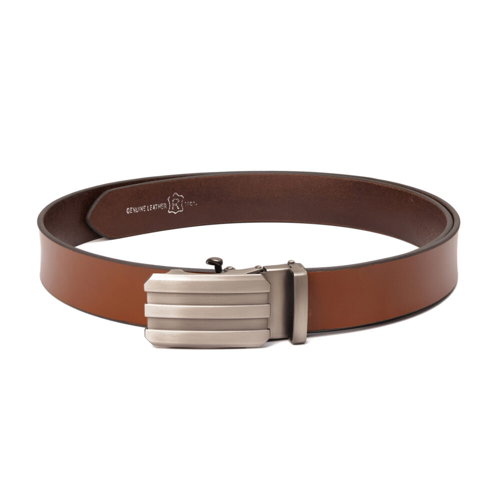 Genuine Leather Belt with Track Design Auto-Lock Buckle – Brown - Image 5