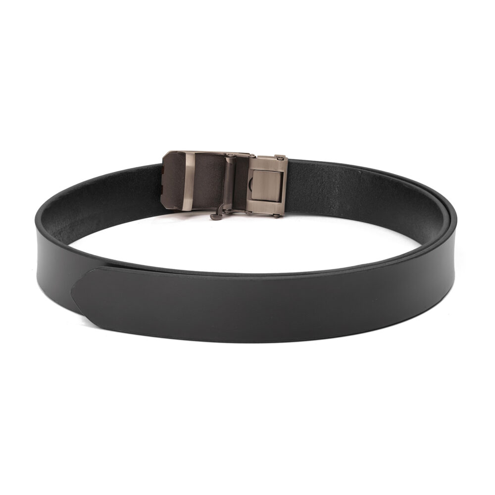 Genuine Leather Premium Black Belt with Track Design High-Quality Buckle - Image 2
