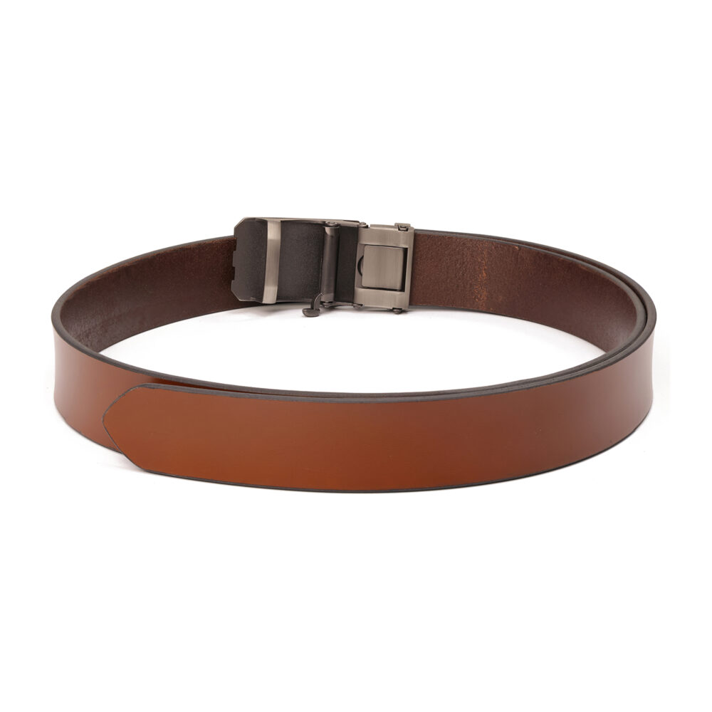 Genuine Leather Belt with Track Design Auto-Lock Buckle – Brown - Image 2