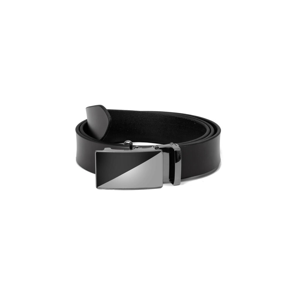 Genuine Leather Black Belt with Auto-Lock Double Shaded Buckle