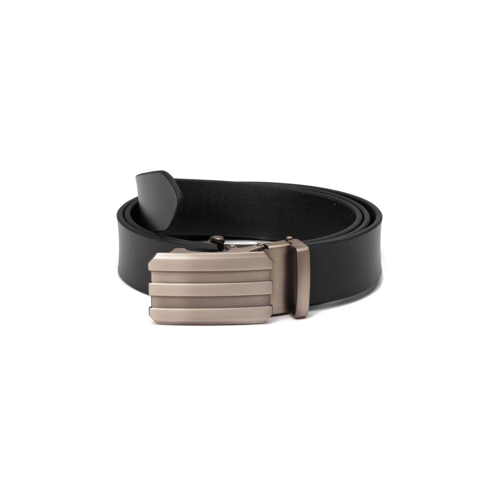 Genuine Leather Premium Black Belt with Track Design High-Quality Buckle - Image 5