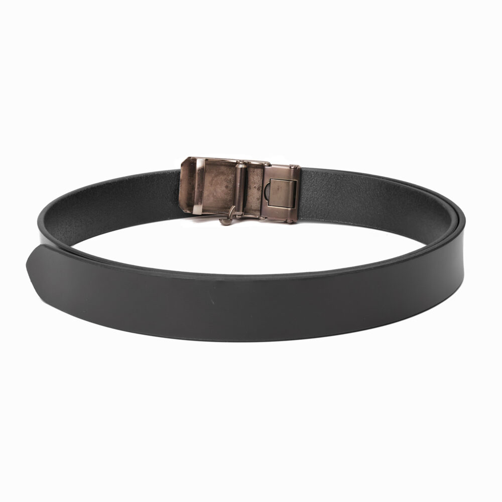 Genuine Leather Black Belt with Auto-Lock Black Shine Buckle - Image 2