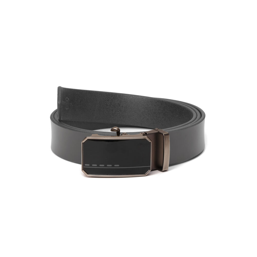 Genuine Leather Black Belt with Auto-Lock Black Shine Buckle - Image 4