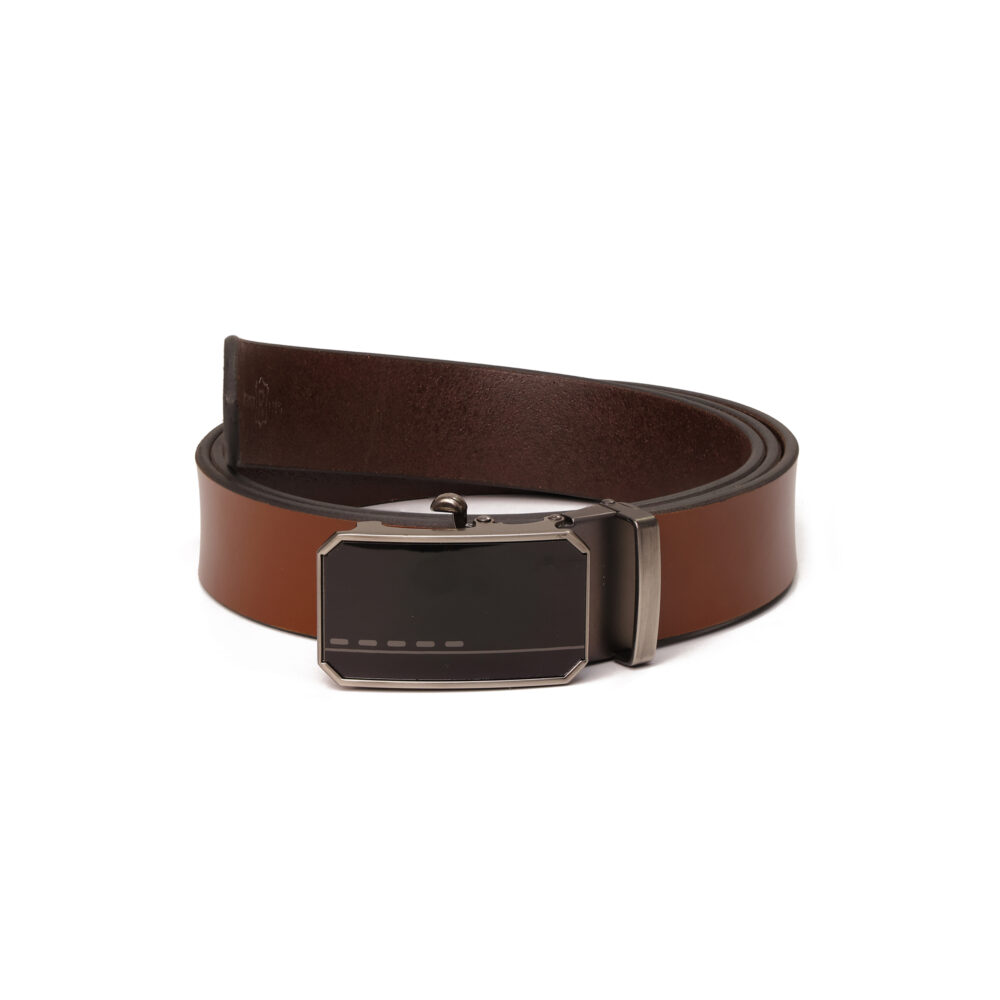 Genuine Leather Belt with Black Shine Auto-Lock Buckle – Brown - Image 5