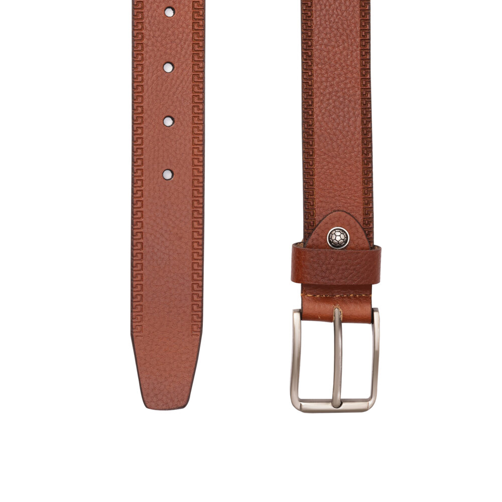 Genuine Leather Belt with Designed Border — Light Brown - Image 2