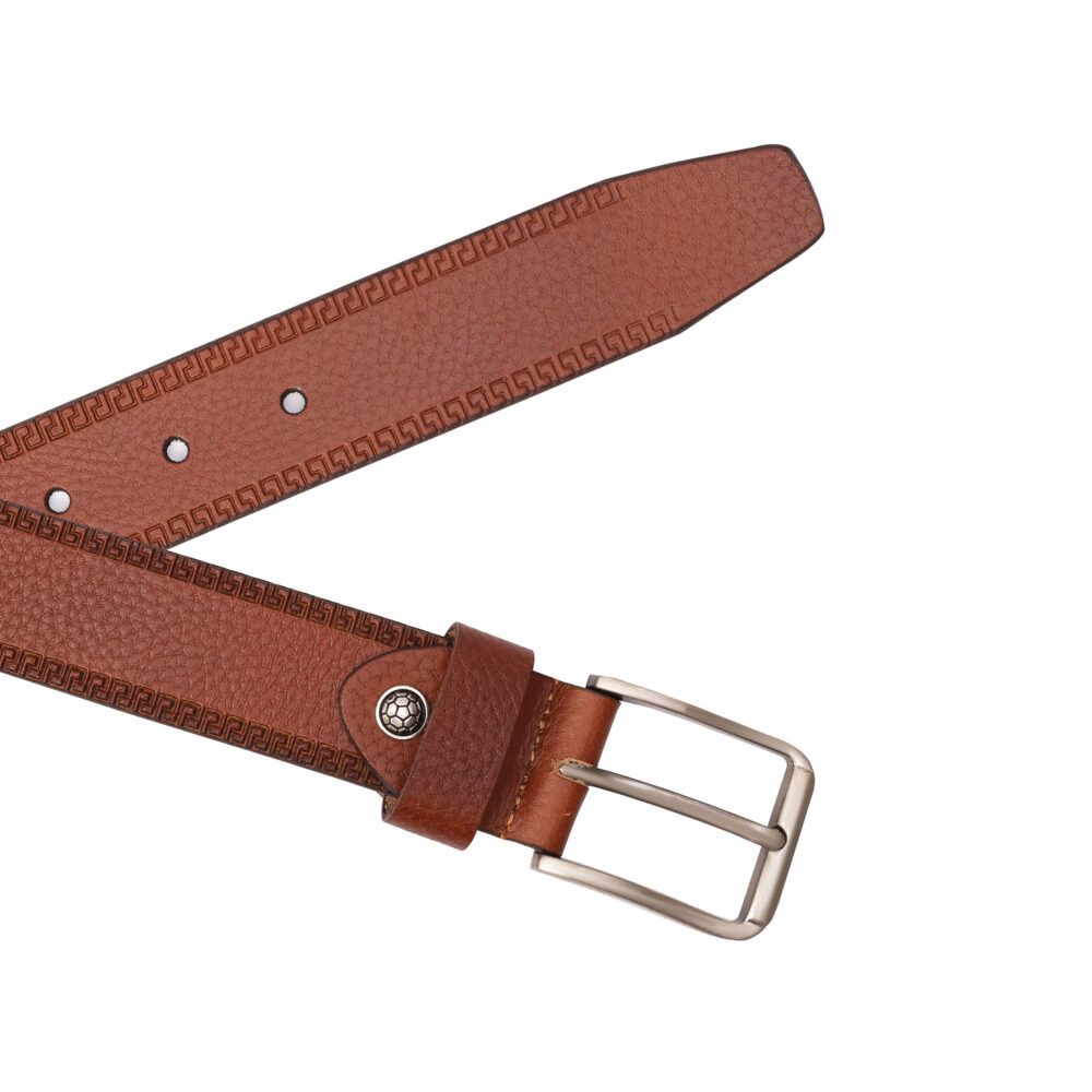 Genuine Leather Belt with Designed Border — Light Brown