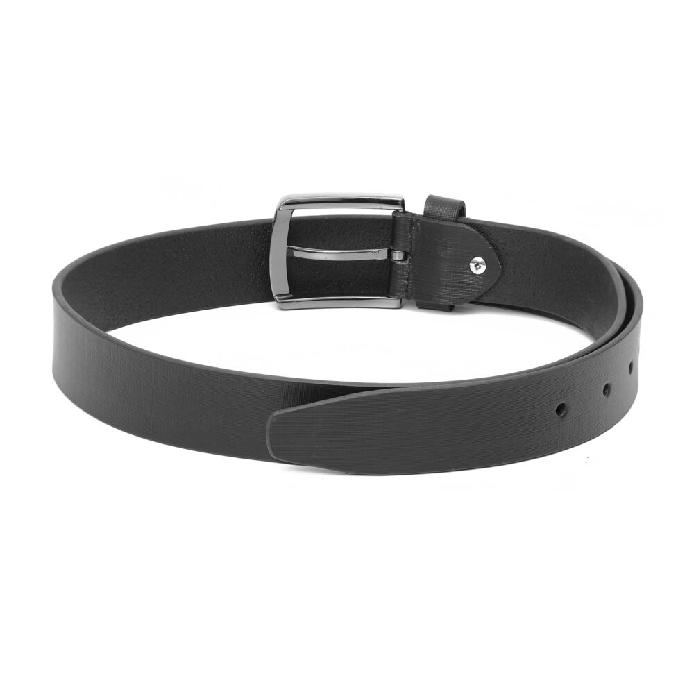 Genuine Leather Textured Black Belt with Classic Silver Buckle - Image 3