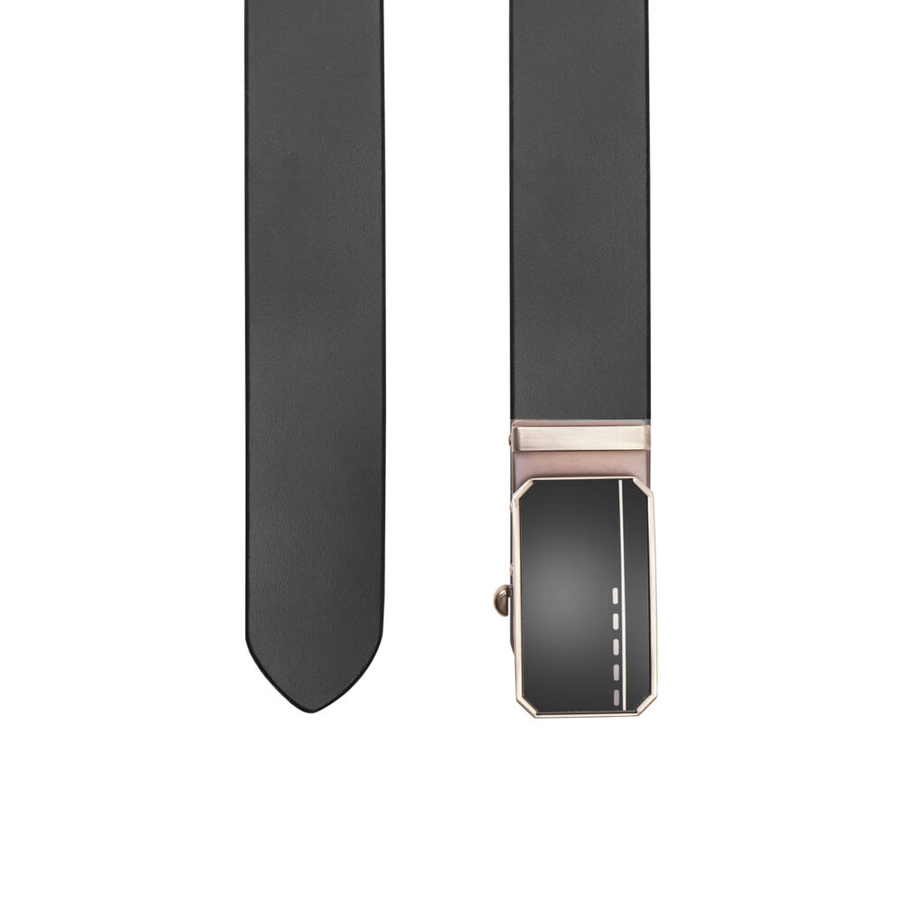 Genuine Leather Black Belt with Auto-Lock Black Shine Buckle - Image 3
