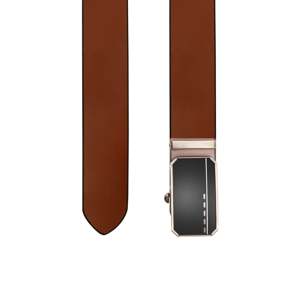 Genuine Leather Belt with Black Shine Auto-Lock Buckle – Brown - Image 4