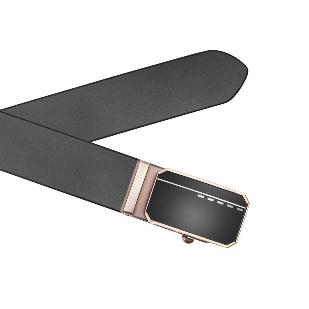 Genuine Leather Black Belt with Auto-Lock Black Shine Buckle - Image 5