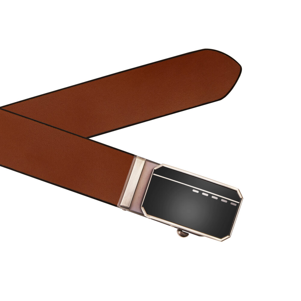 Genuine Leather Belt with Black Shine Auto-Lock Buckle – Brown - Image 3