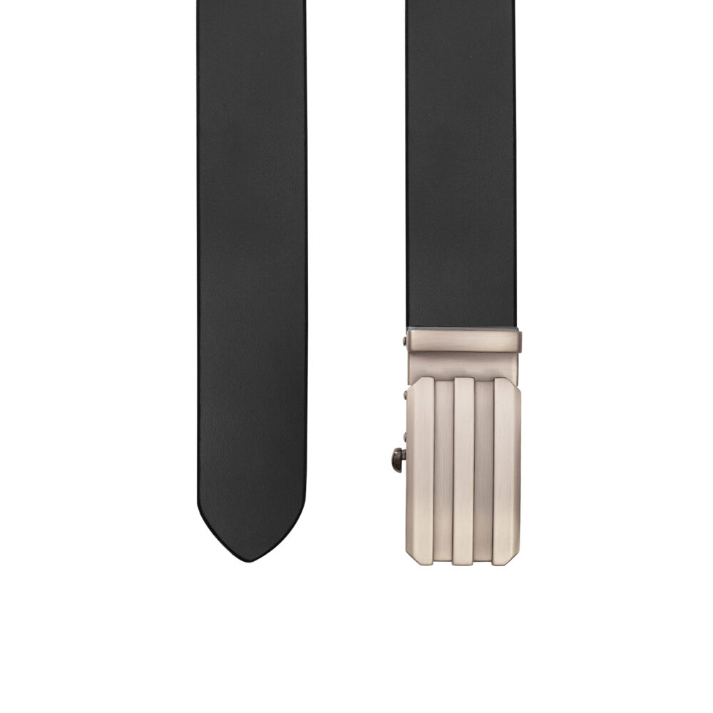 Genuine Leather Premium Black Belt with Track Design High-Quality Buckle - Image 3