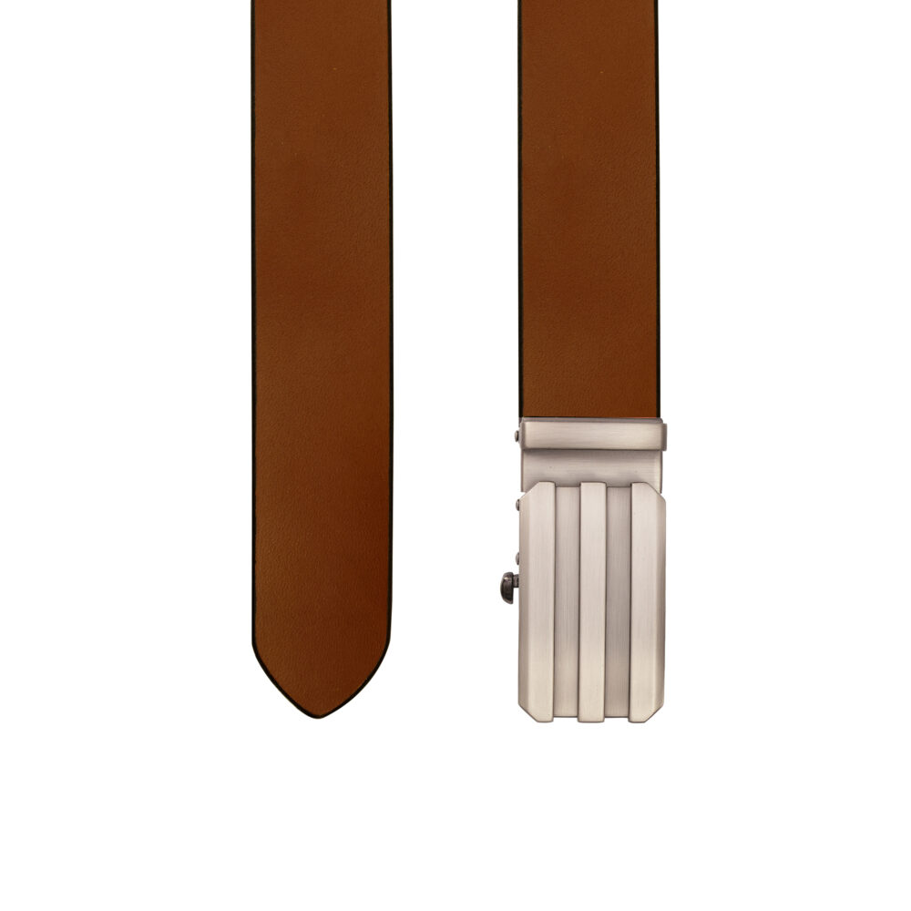Genuine Leather Belt with Track Design Auto-Lock Buckle – Brown - Image 3