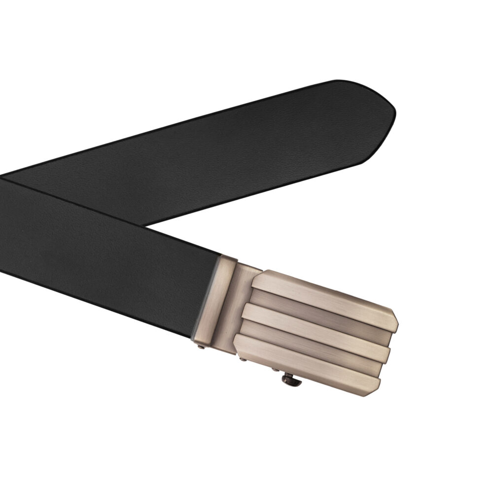 Genuine Leather Premium Black Belt with Track Design High-Quality Buckle