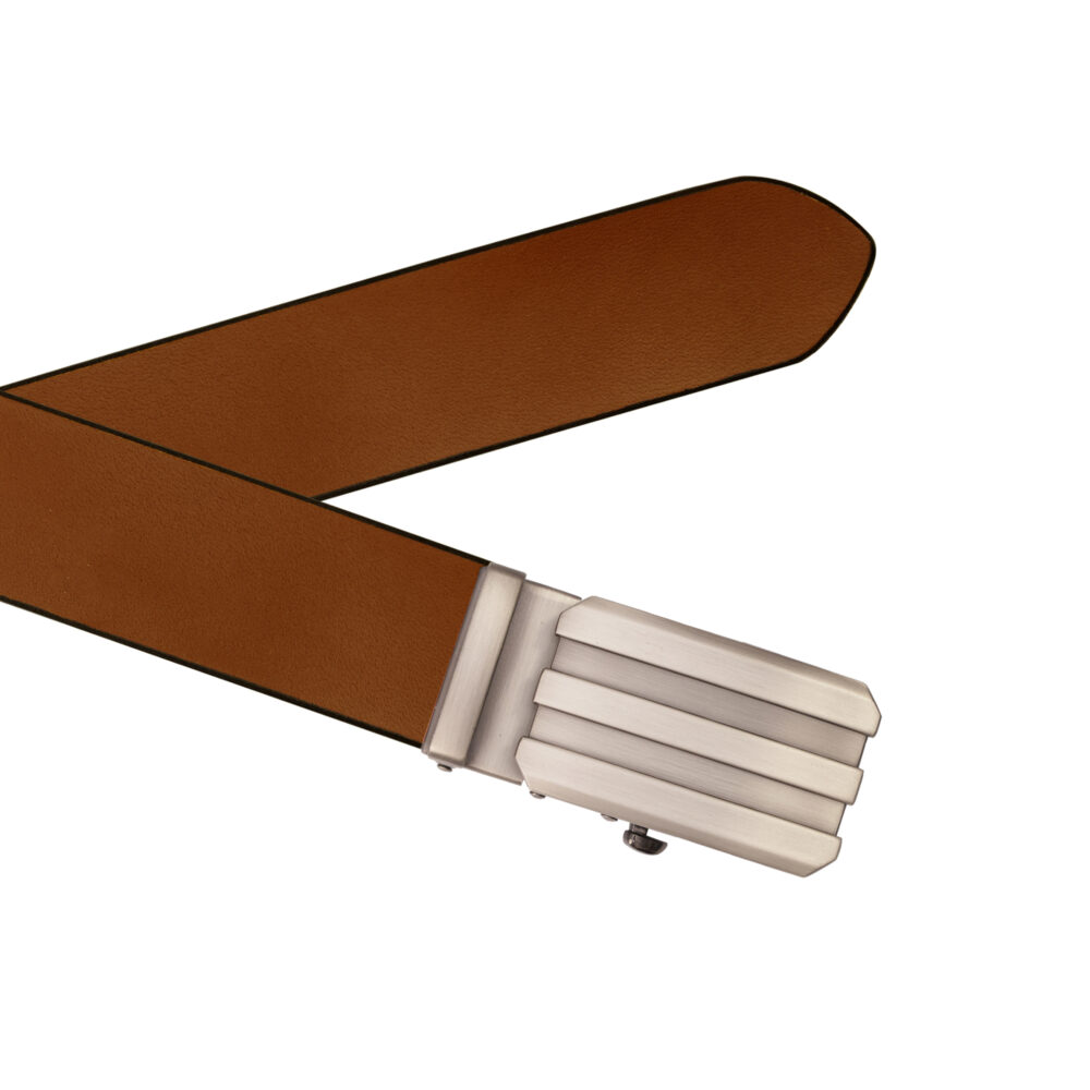 Genuine Leather Belt with Track Design Auto-Lock Buckle – Brown - Image 4