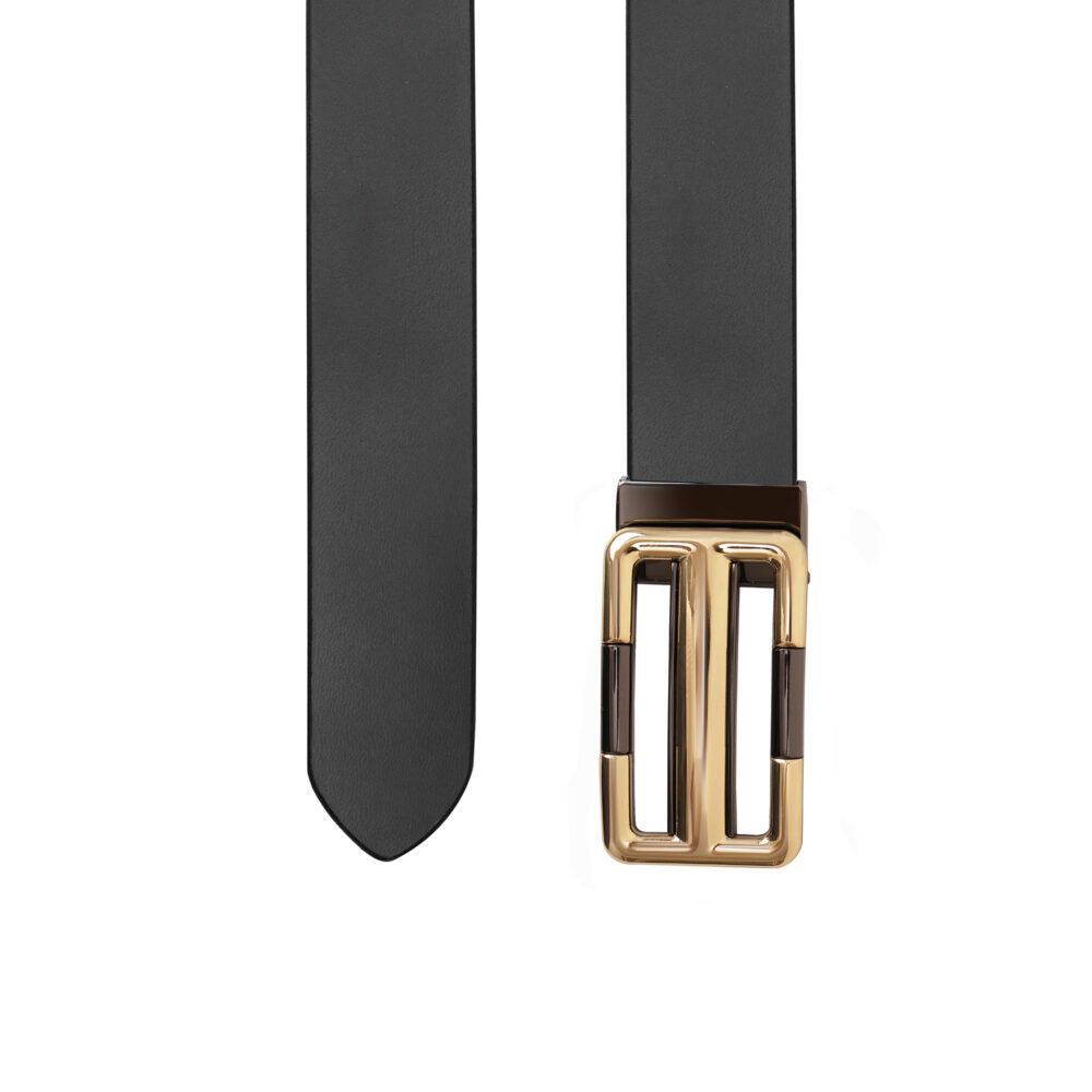 Genuine Leather Black Belt with Premium Gold Shine Buckle - Image 2