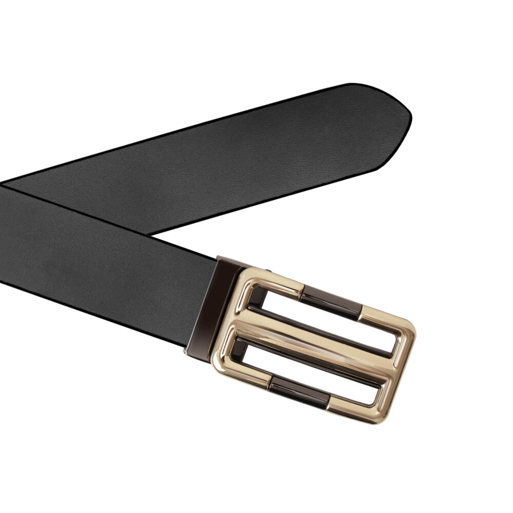 Genuine Leather Black Belt with Premium Gold Shine Buckle - Image 5