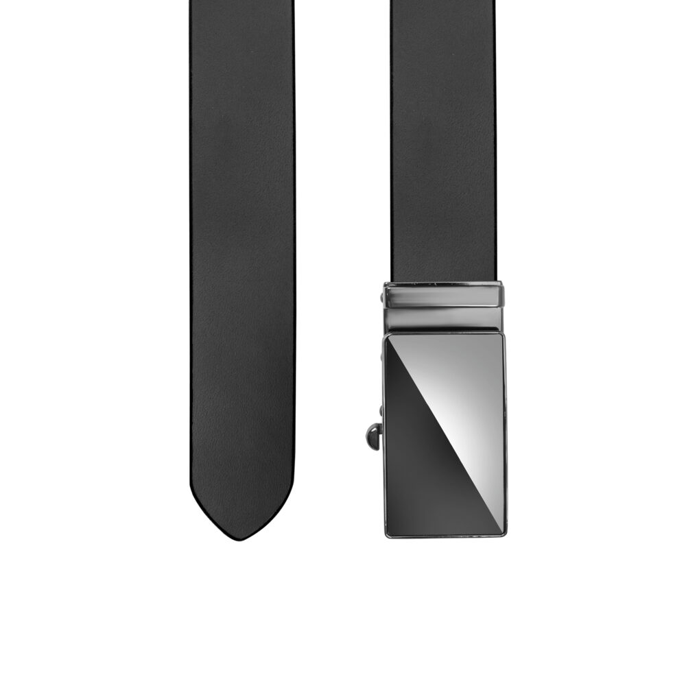 Genuine Leather Black Belt with Auto-Lock Double Shaded Buckle - Image 4