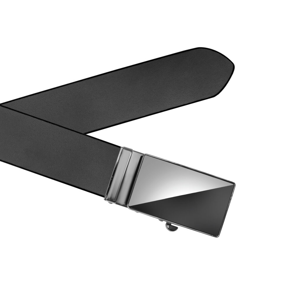 Genuine Leather Black Belt with Auto-Lock Double Shaded Buckle - Image 2