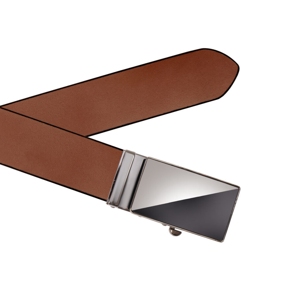 Genuine Leather Belt with Two-Toned Design Auto-Lock Buckle – Brown - Image 4