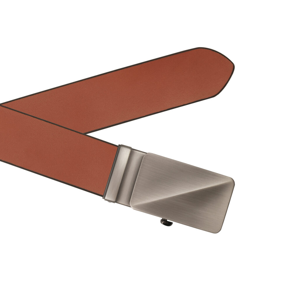 Genuine Leather Belt with Auto-Lock Designer Buckle — Brown - Image 5